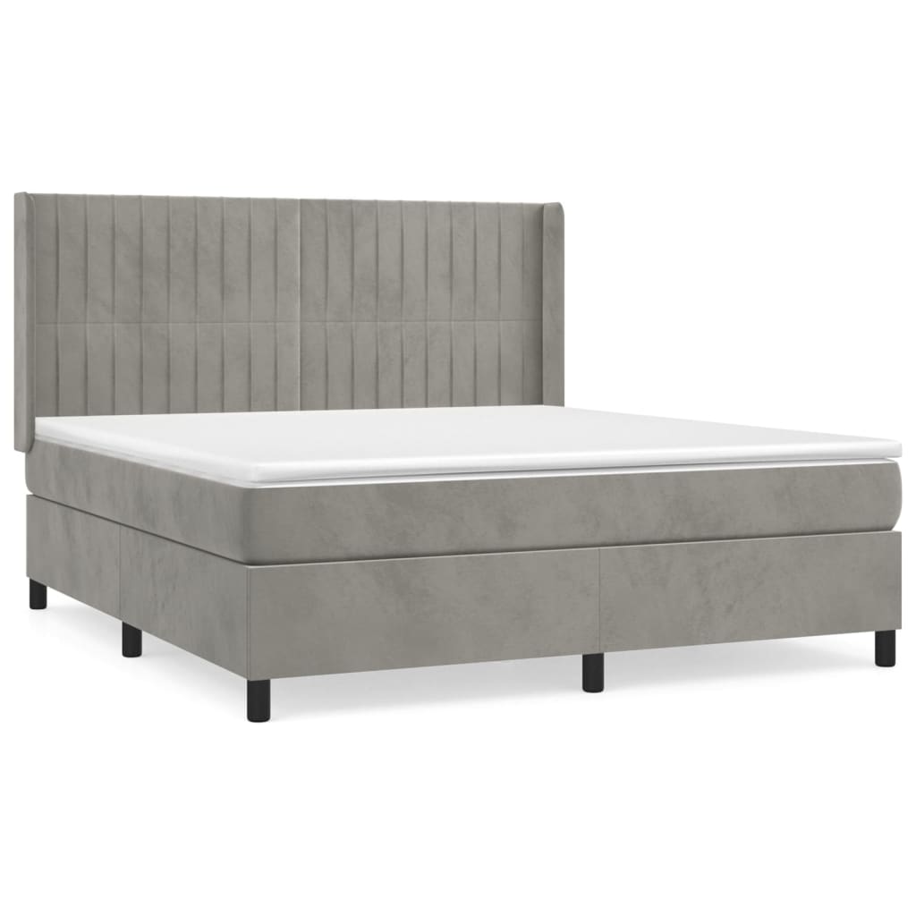 Pat box spring cu saltea, gri deschis, 160x200 cm, catifea GartenMobel Dekor