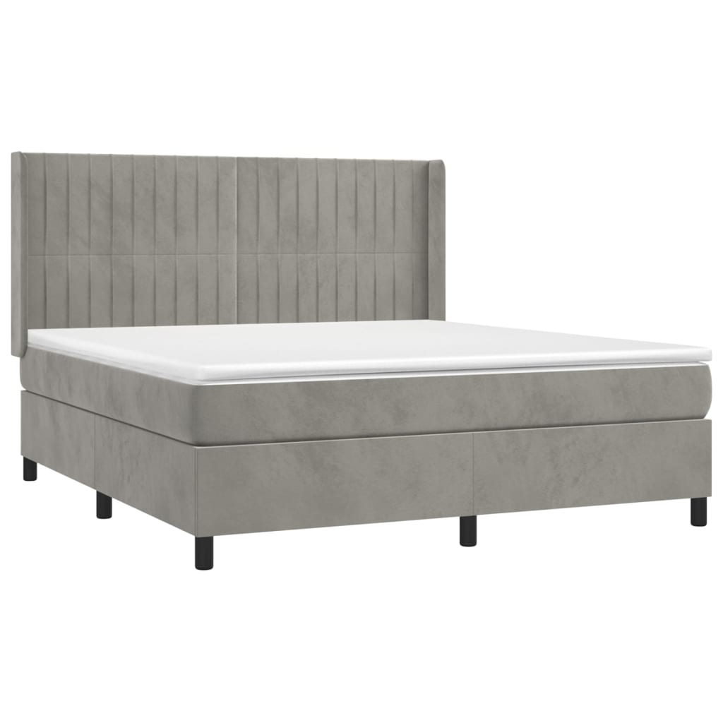 Pat box spring cu saltea, gri deschis, 160x200 cm, catifea GartenMobel Dekor