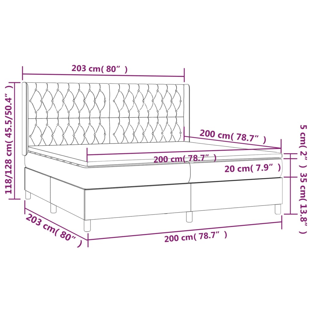 Pat box spring cu saltea, gri deschis, 200x200 cm, catifea GartenMobel Dekor