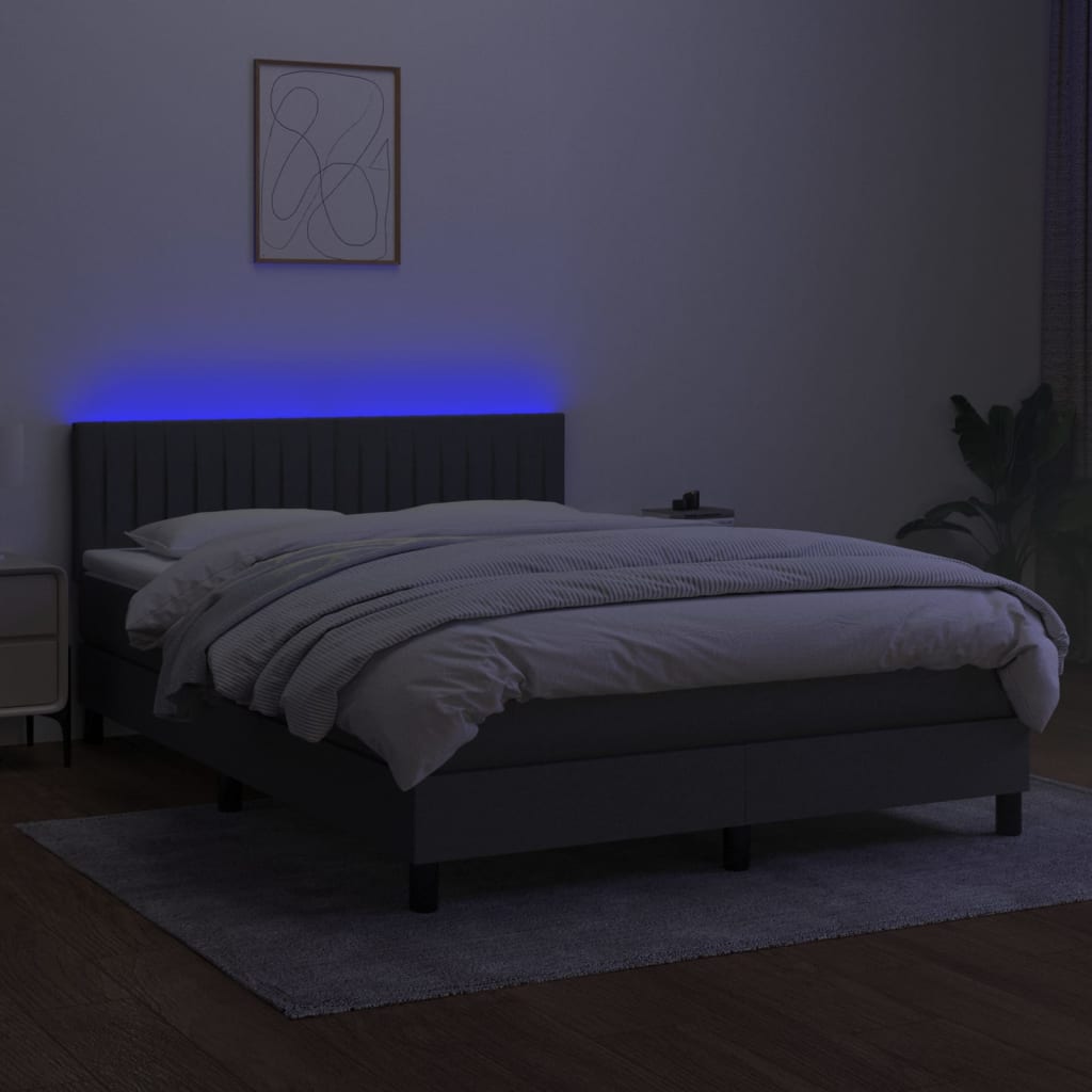 Pat cu arcuri, saltea și LED, gri închis, 140x200 cm, textil GartenMobel Dekor