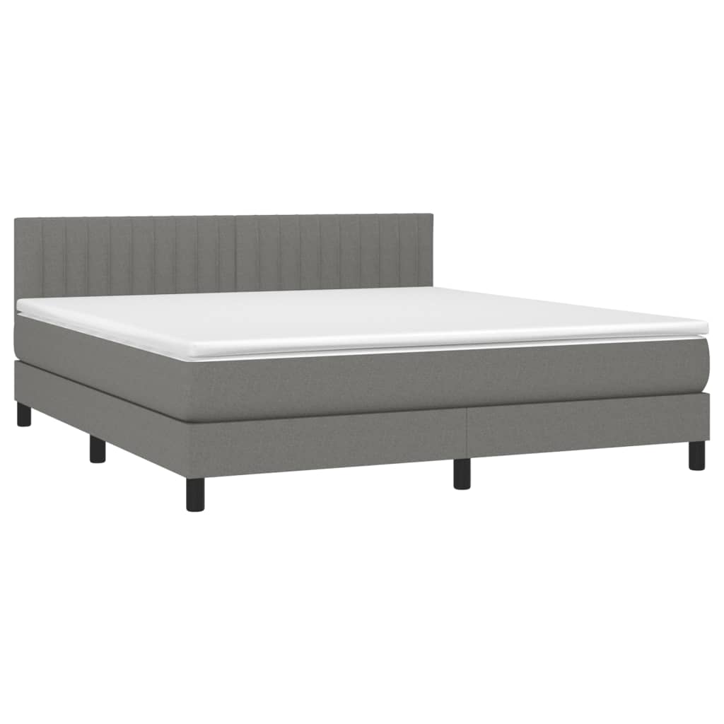 Pat cu arcuri, saltea și LED, gri închis, 160x200 cm, textil GartenMobel Dekor