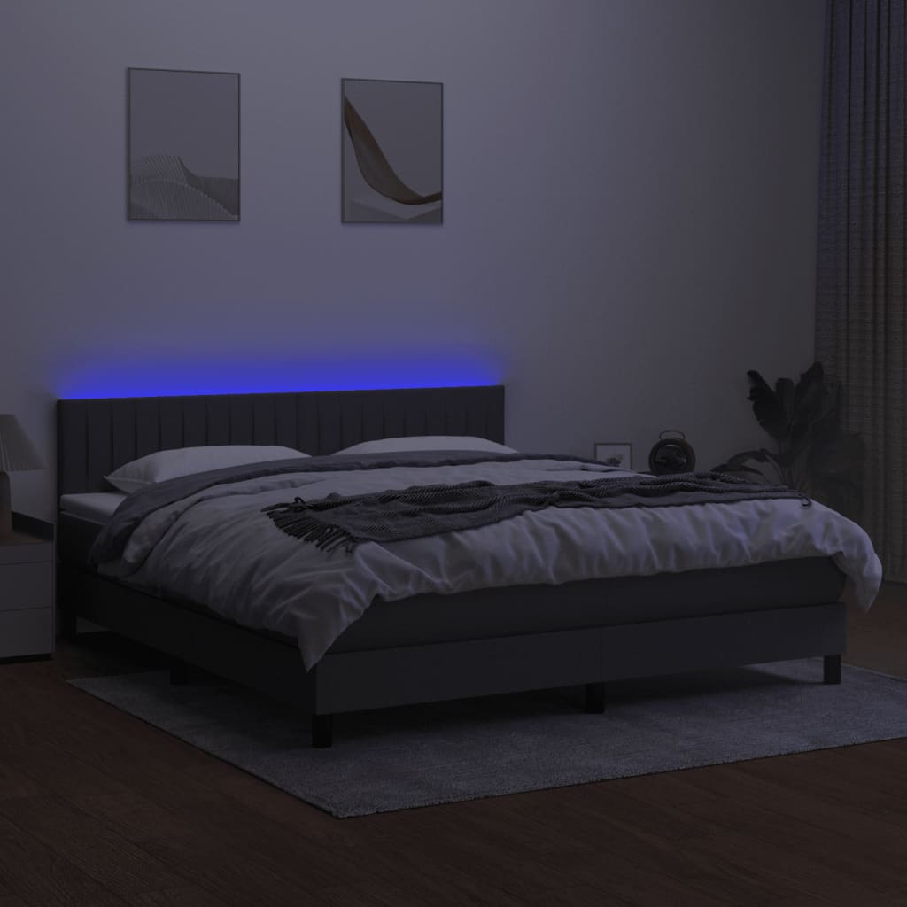 Pat cu arcuri, saltea și LED, gri închis, 160x200 cm, textil GartenMobel Dekor