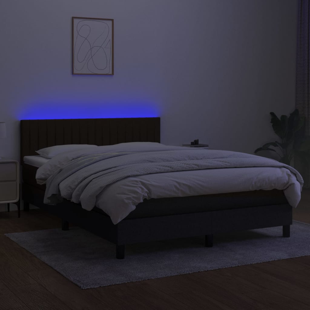 Pat cu arcuri, saltea și LED, negru, 140x190 cm, textil GartenMobel Dekor