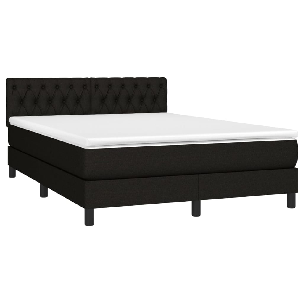 Pat cu arcuri, saltea și LED, negru, 140x190 cm, textil GartenMobel Dekor