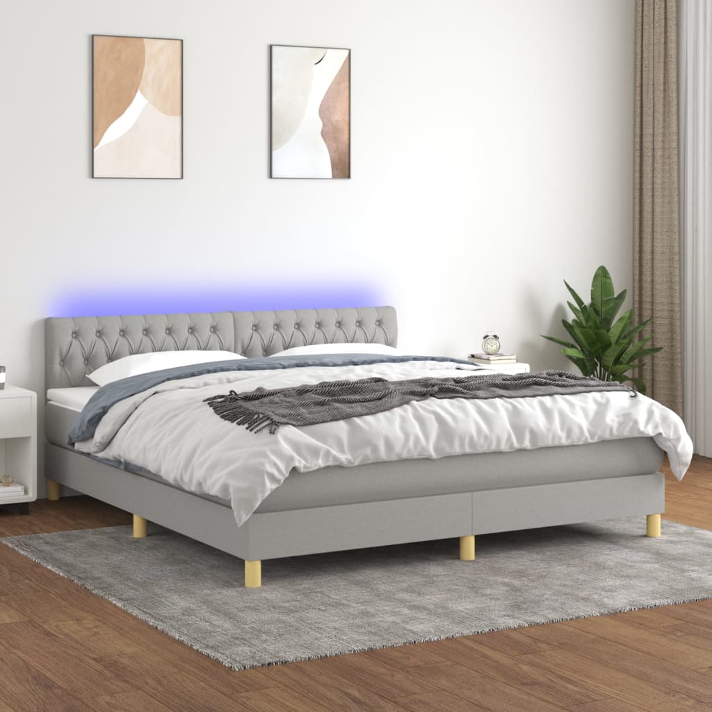 Pat cu arcuri, saltea și LED, gri deschis, 160x200 cm, textil  GartenMobel Dekor