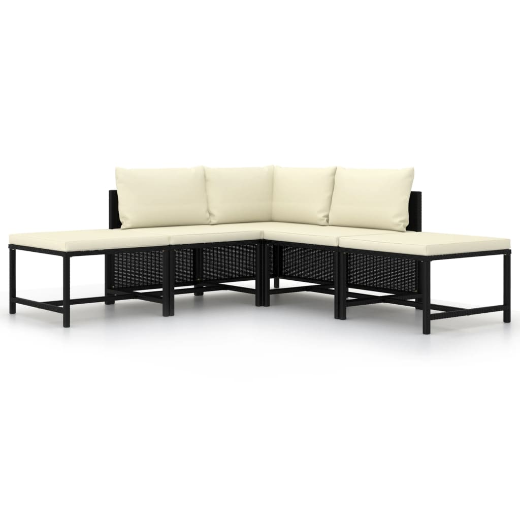 Set mobilier de grădină cu perne, 5 piese, negru, poliratan GartenMobel Dekor