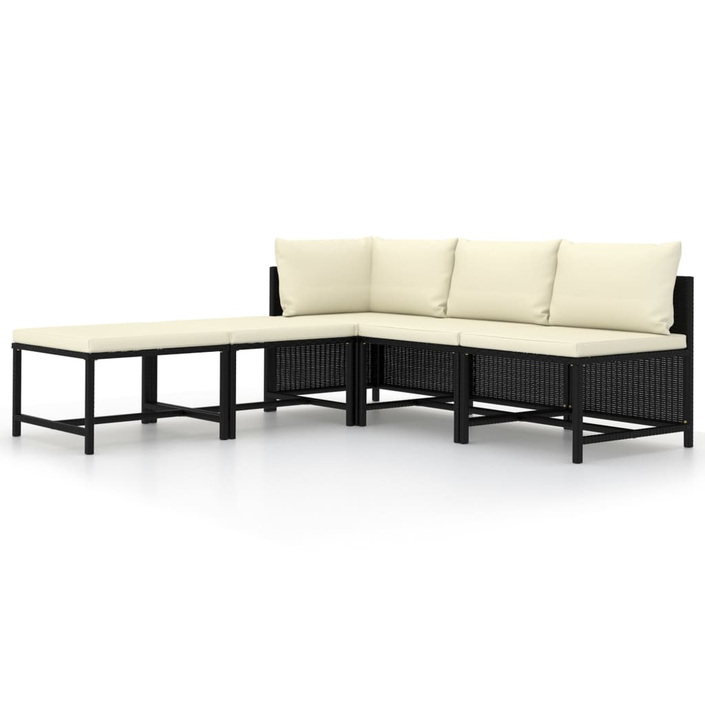 Set mobilier de grădină cu perne, 5 piese, negru, poliratan GartenMobel Dekor