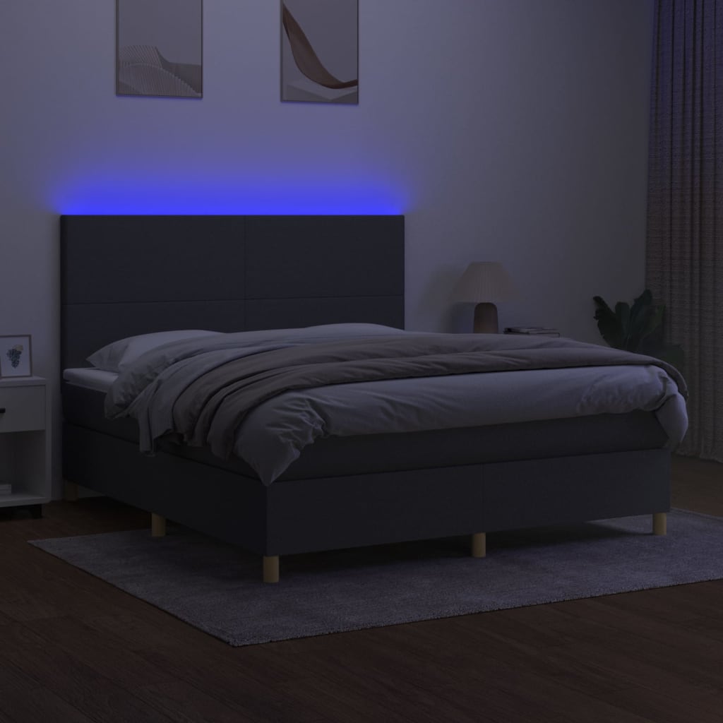Pat cu arcuri, saltea și LED, gri închis, 160x200 cm, textil GartenMobel Dekor