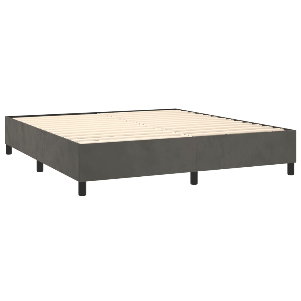 Pat cu arcuri, saltea și LED, gri închis, 180x200 cm, catifea GartenMobel Dekor