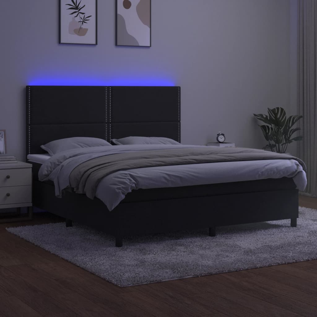 Pat cu arcuri, saltea și LED, negru, 160x200 cm, catifea GartenMobel Dekor