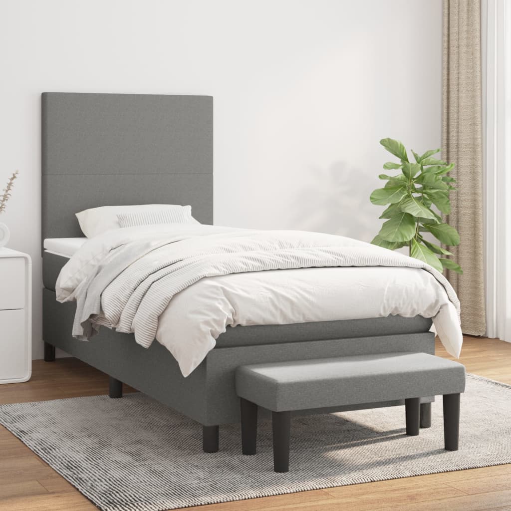 Pat box spring cu saltea, gri închis, 100x200 cm, textil GartenMobel Dekor