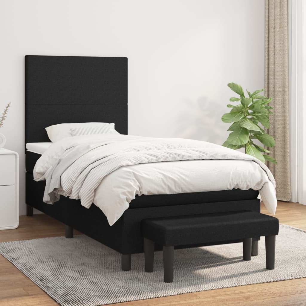Pat box spring cu saltea, negru, 100x200 cm, textil GartenMobel Dekor