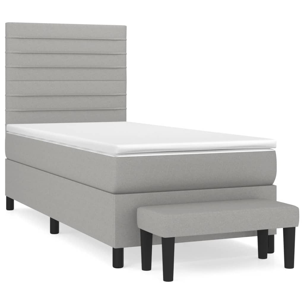 Pat box spring cu saltea, gri deschis, 90x190 cm, textil GartenMobel Dekor