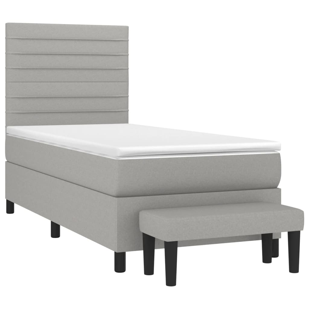 Pat box spring cu saltea, gri deschis, 90x190 cm, textil GartenMobel Dekor