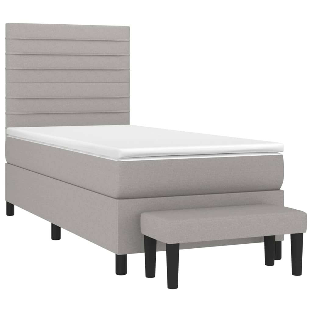 Pat box spring cu saltea, gri deschis, 90x200 cm, textil GartenMobel Dekor