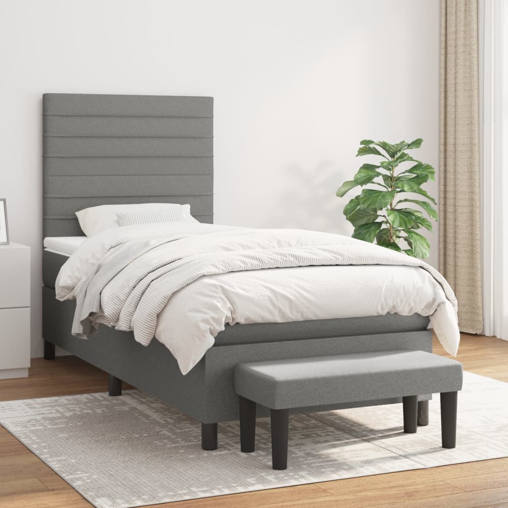 Pat box spring cu saltea, gri închis, 100x200 cm, textil GartenMobel Dekor