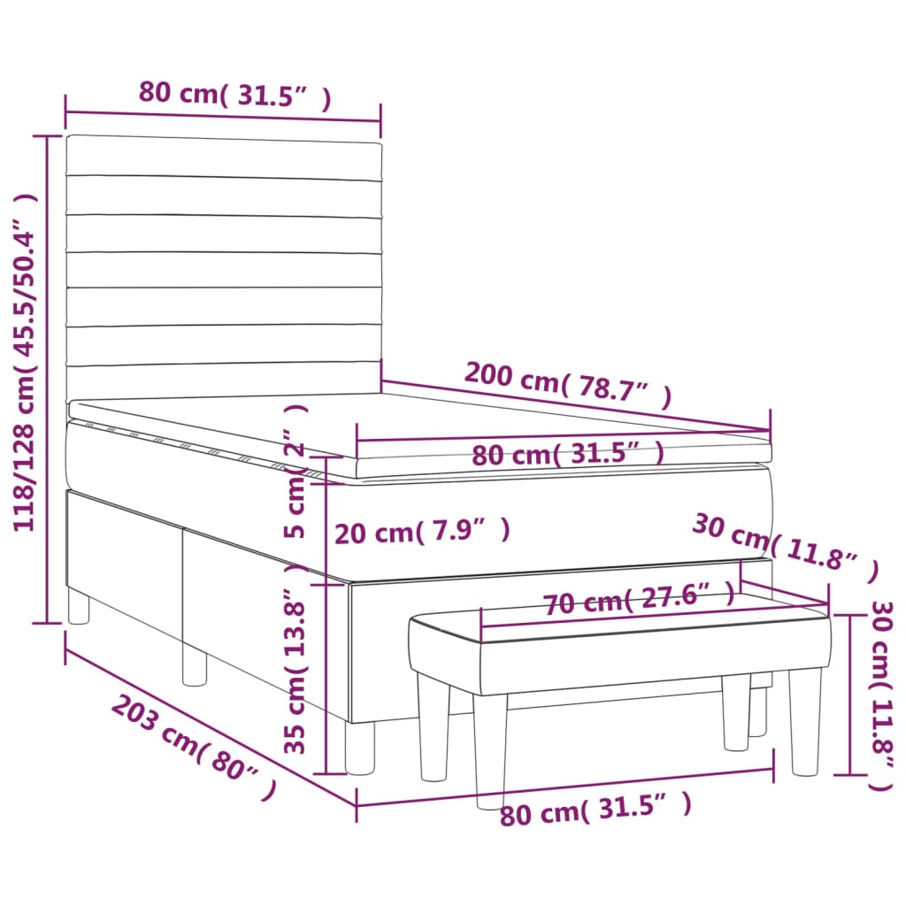 Pat box spring cu saltea, gri închis, 80x200 cm, textil GartenMobel Dekor