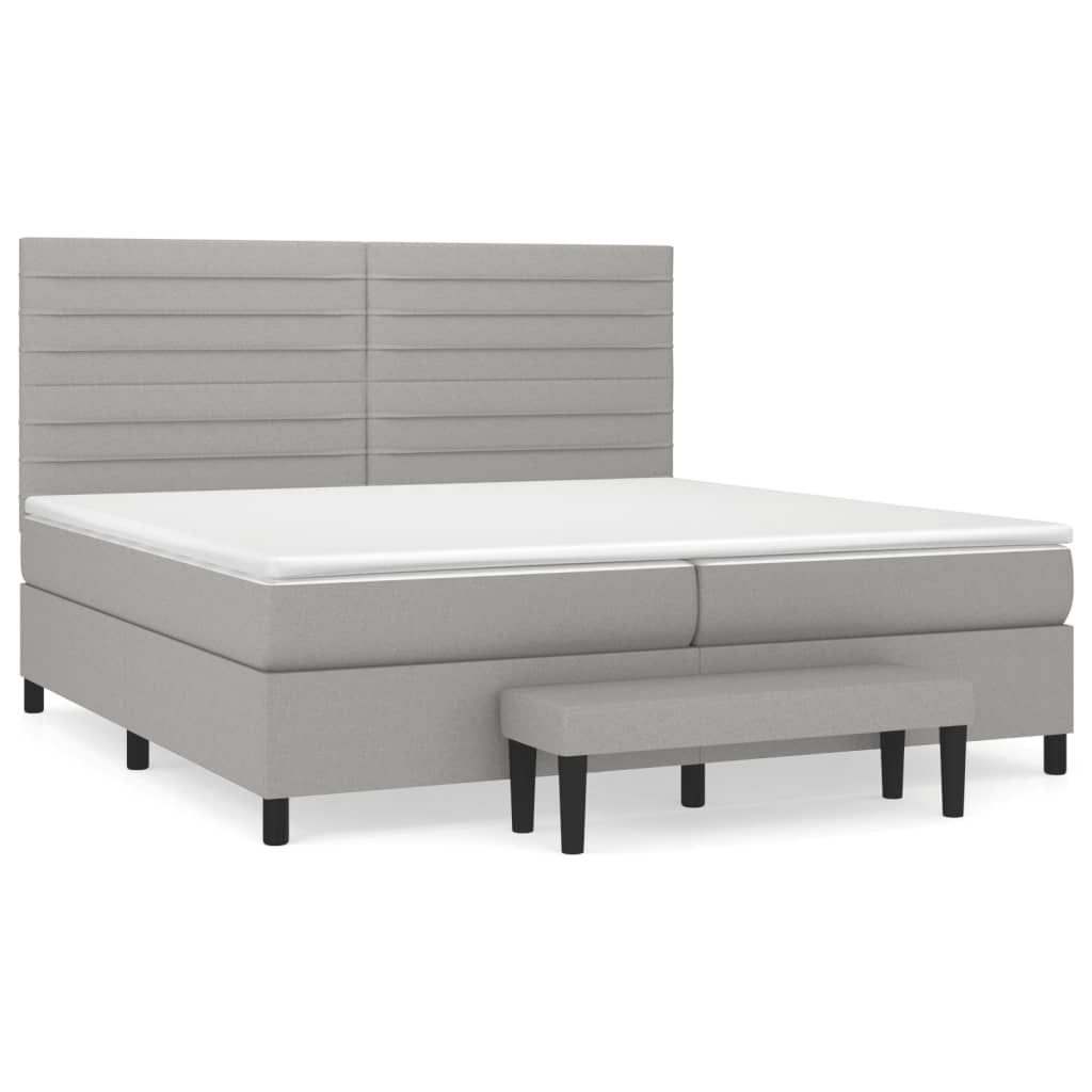 Pat box spring cu saltea, gri deschis, 200x200 cm, textil GartenMobel Dekor