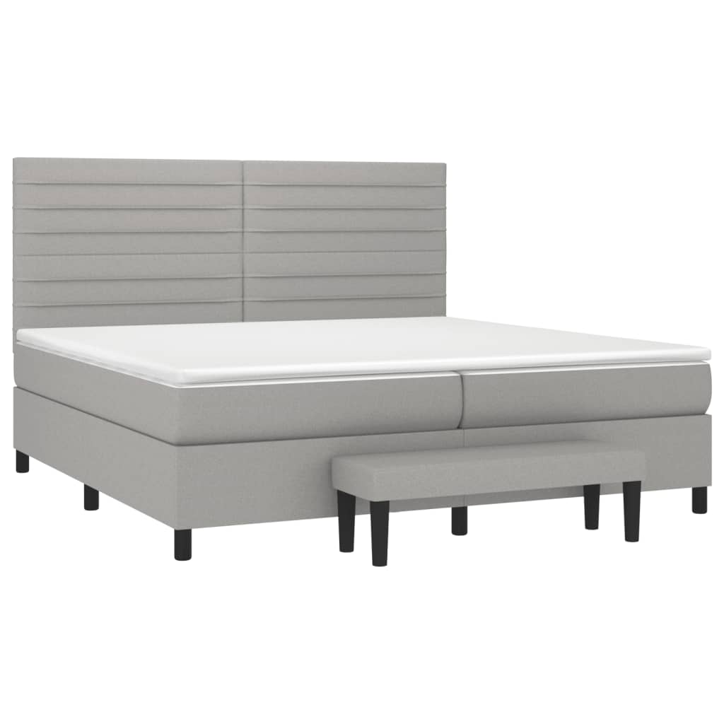Pat box spring cu saltea, gri deschis, 200x200 cm, textil GartenMobel Dekor