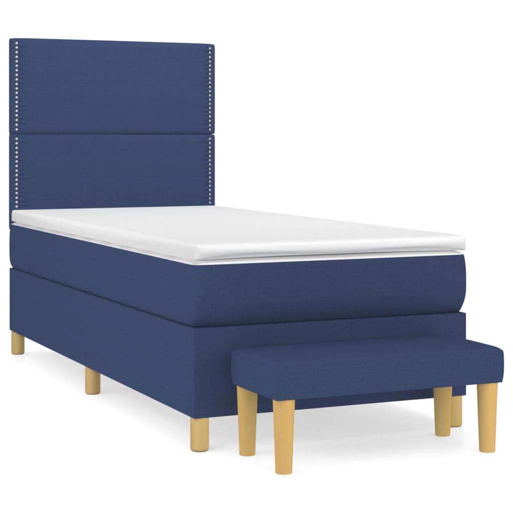 Pat box spring cu saltea, albastru, 100x200 cm, textil GartenMobel Dekor