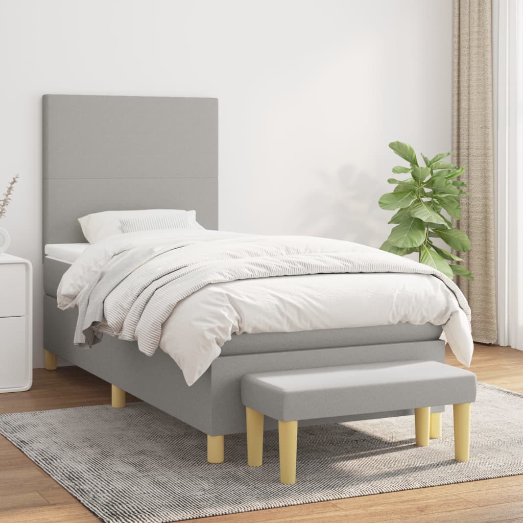 Pat box spring cu saltea, gri deschis, 100x200 cm, textil GartenMobel Dekor