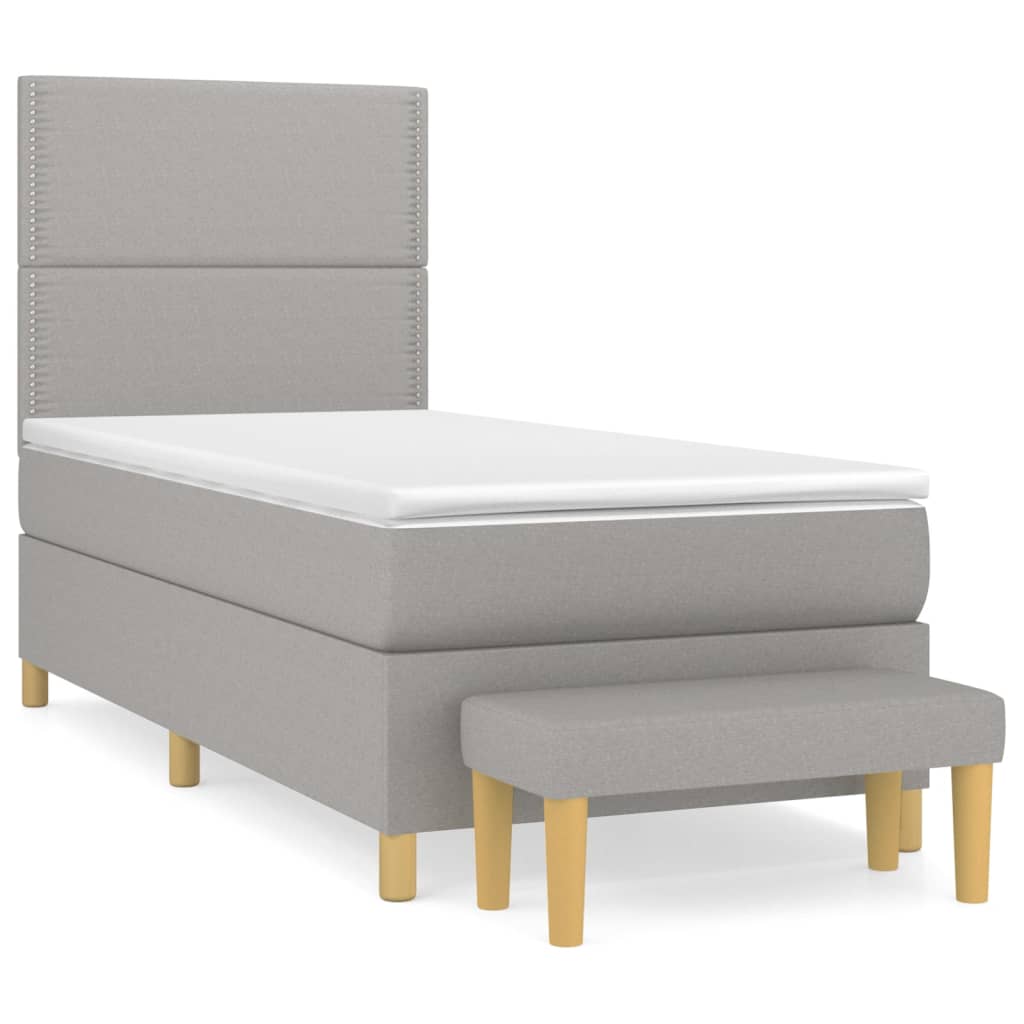 Pat box spring cu saltea, gri deschis, 100x200 cm, textil GartenMobel Dekor