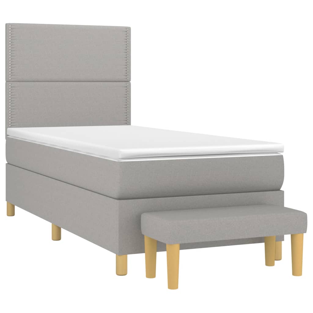 Pat box spring cu saltea, gri deschis, 100x200 cm, textil GartenMobel Dekor