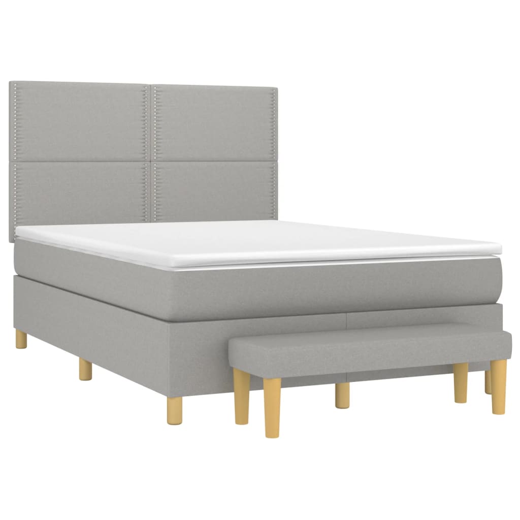 Pat box spring cu saltea, gri deschis, 140x190 cm, textil GartenMobel Dekor