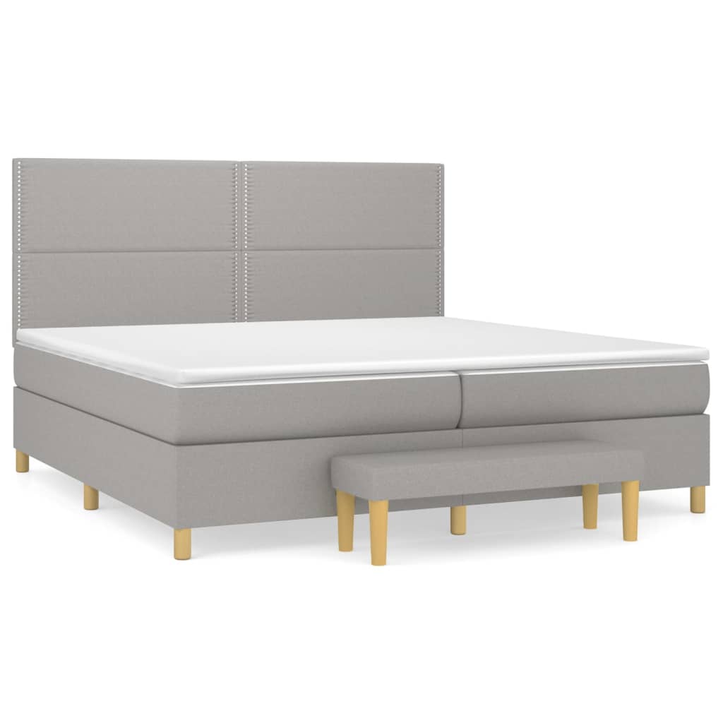 Pat box spring cu saltea, gri deschis, 200x200 cm, textil GartenMobel Dekor