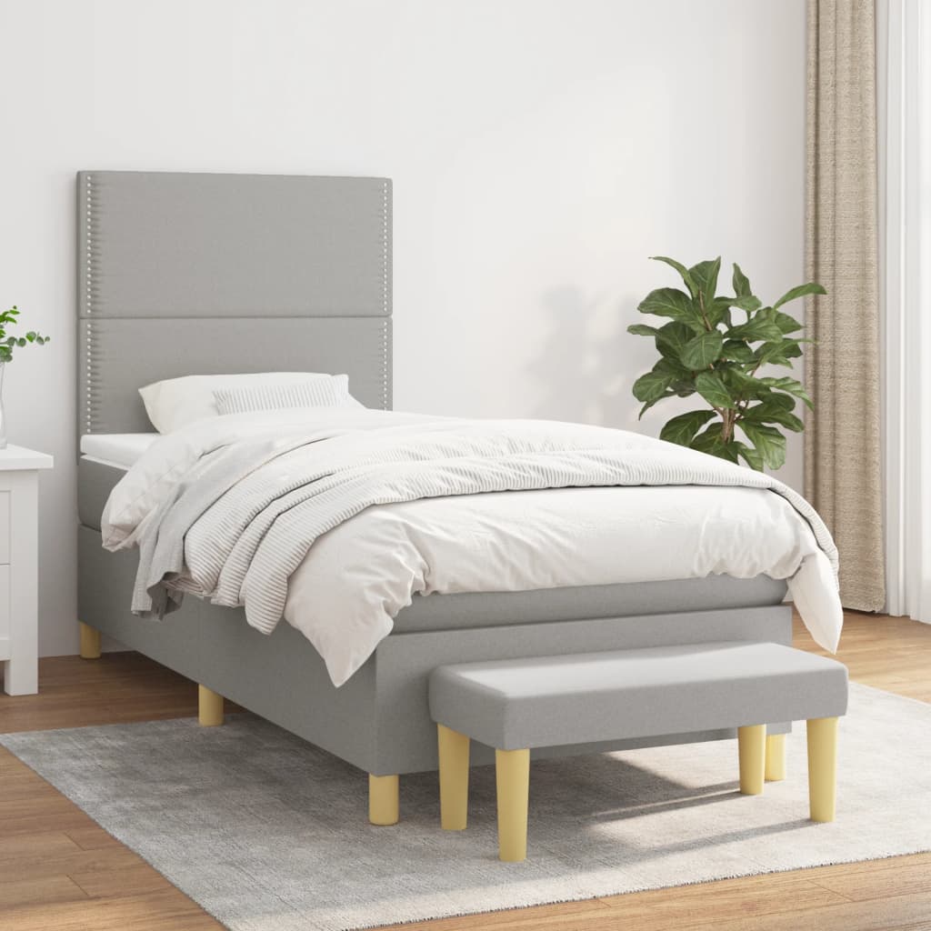 Pat box spring cu saltea, gri deschis, 90x190 cm, textil GartenMobel Dekor