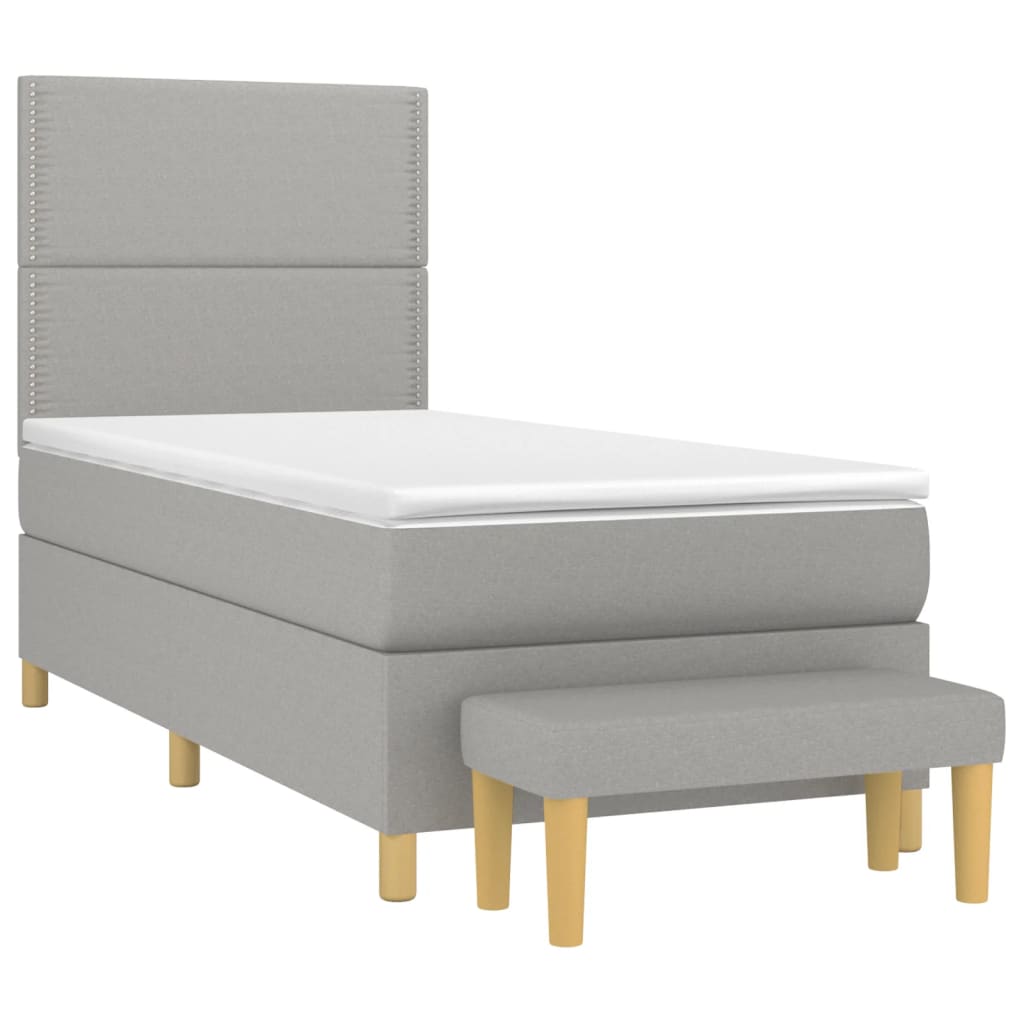 Pat box spring cu saltea, gri deschis, 90x190 cm, textil GartenMobel Dekor