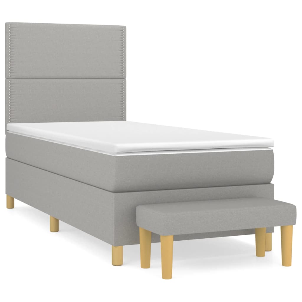 Pat box spring cu saltea, gri deschis, 90x190 cm, textil GartenMobel Dekor