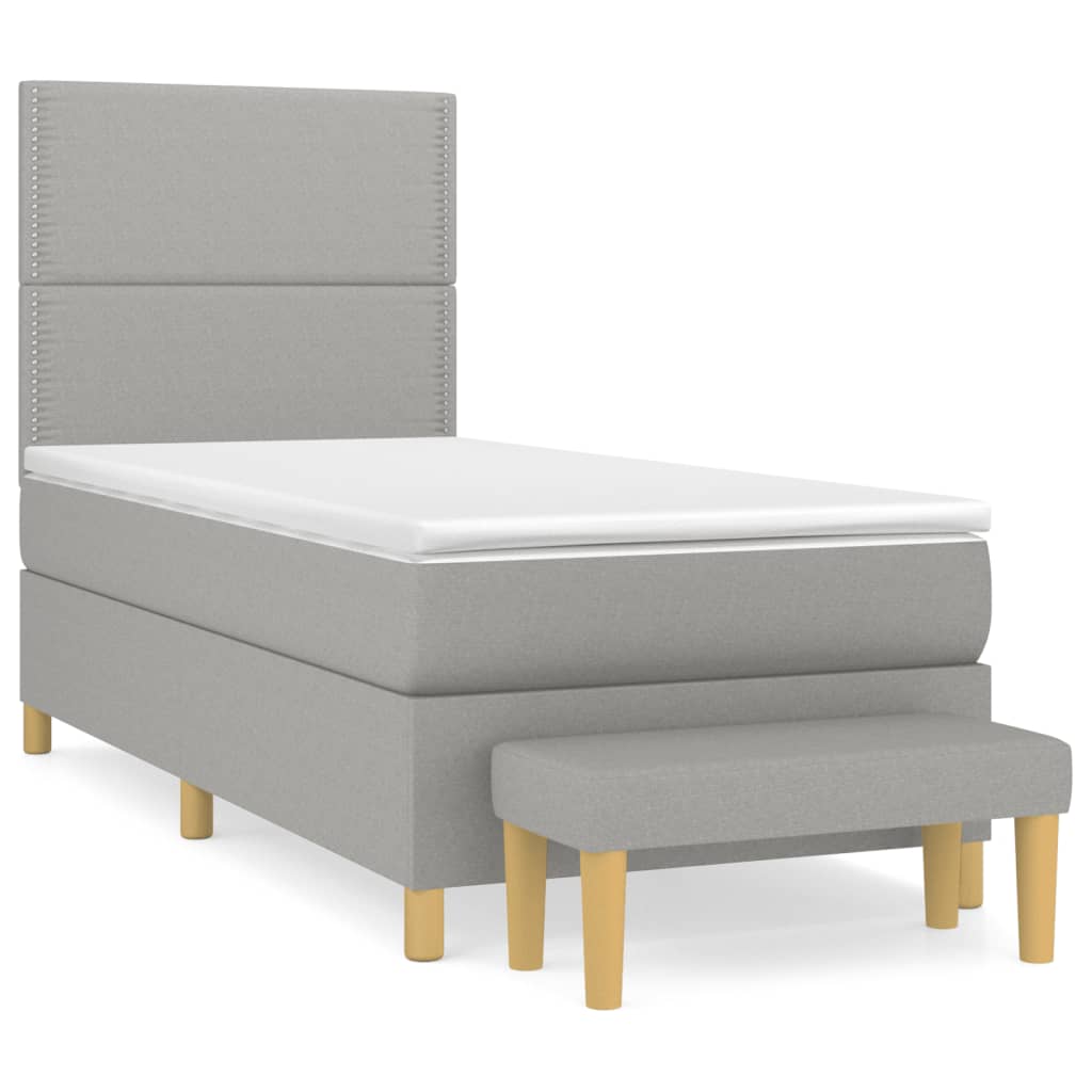 Pat box spring cu saltea, gri deschis, 90x200 cm, textil GartenMobel Dekor