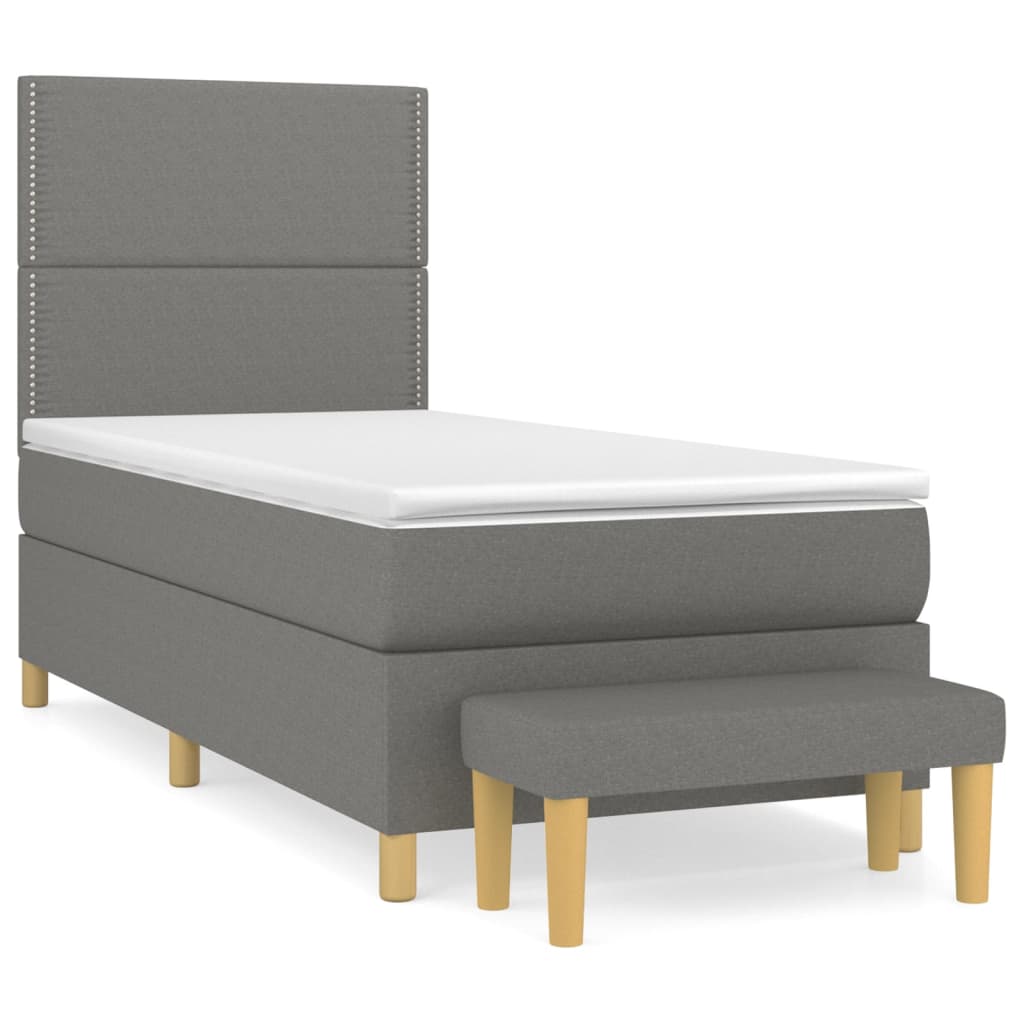 Pat box spring cu saltea, gri închis, 100x200 cm, textil GartenMobel Dekor