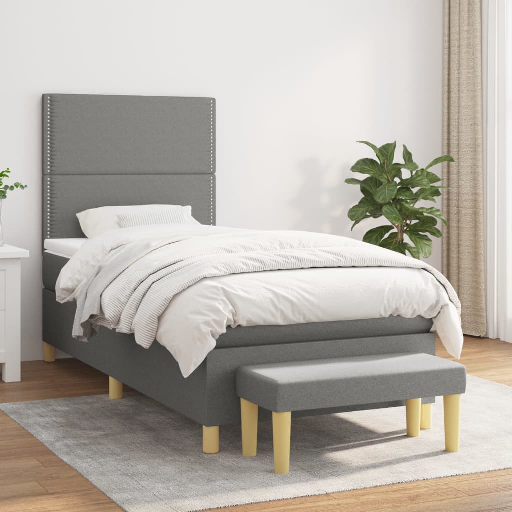 Pat box spring cu saltea, gri închis, 90x190 cm, textil GartenMobel Dekor