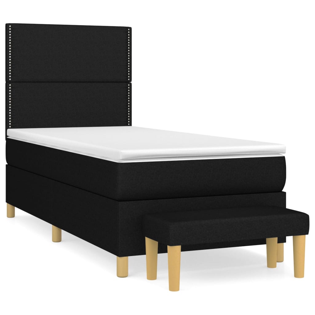 Pat box spring cu saltea, negru, 90x200 cm, textil GartenMobel Dekor