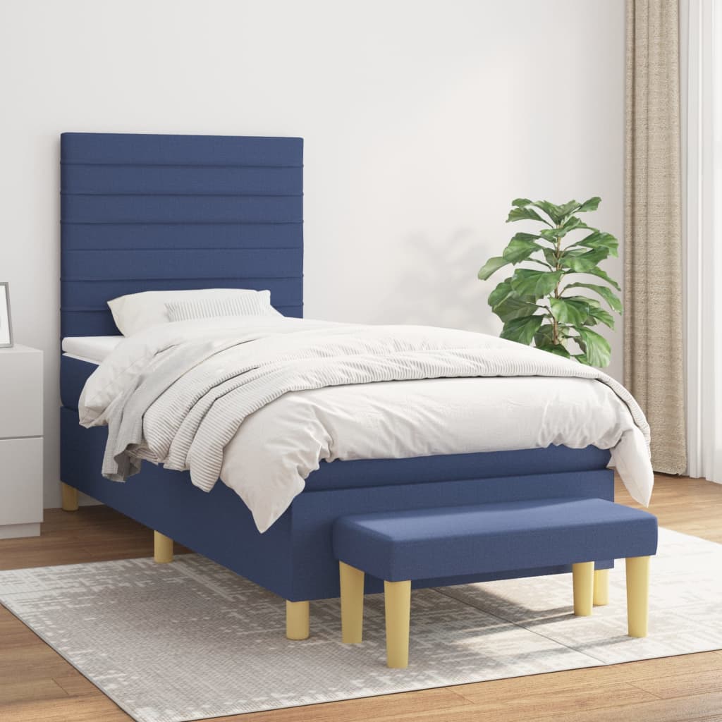 Pat box spring cu saltea, albastru, 100x200 cm, textil GartenMobel Dekor