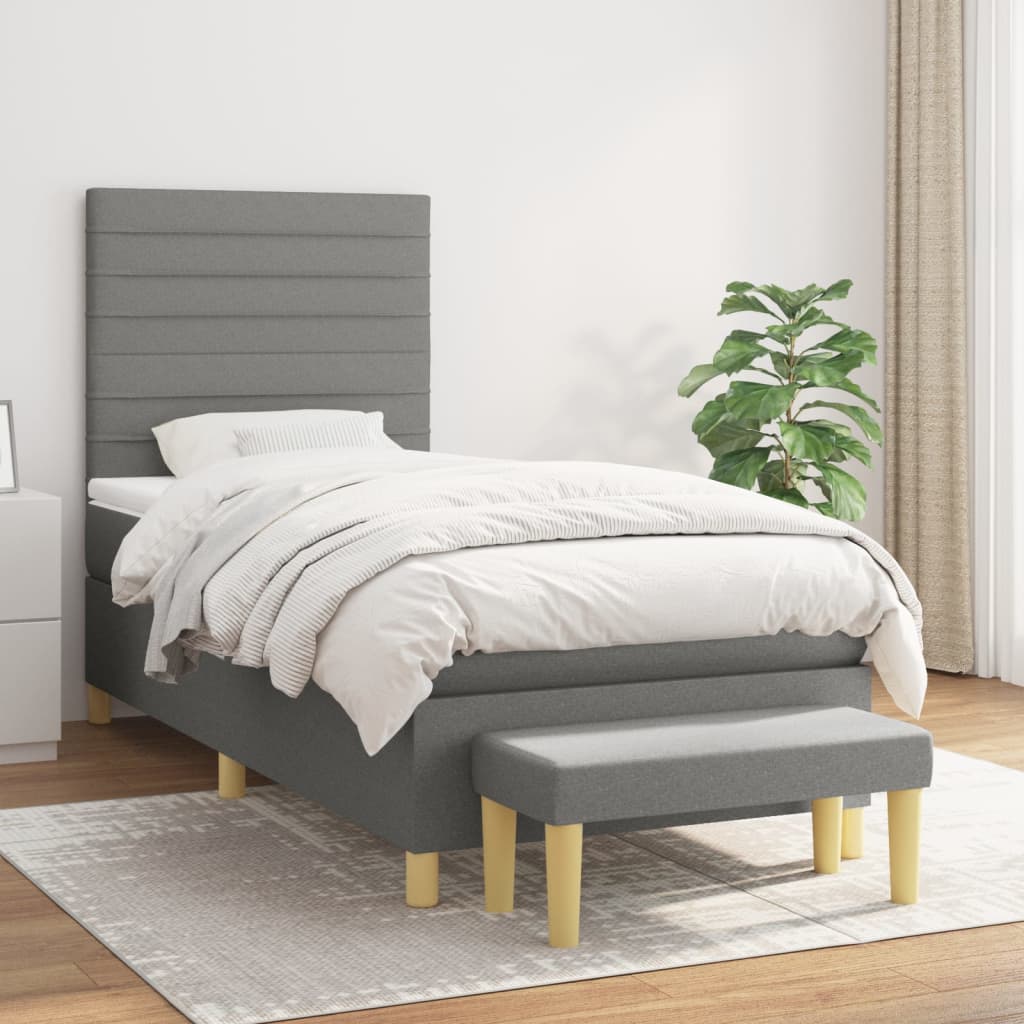 Pat box spring cu saltea, gri închis, 100x200 cm, textil GartenMobel Dekor