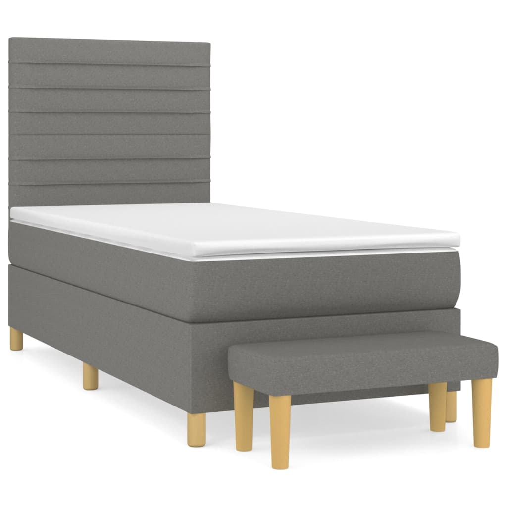 Pat box spring cu saltea, gri închis, 100x200 cm, textil GartenMobel Dekor