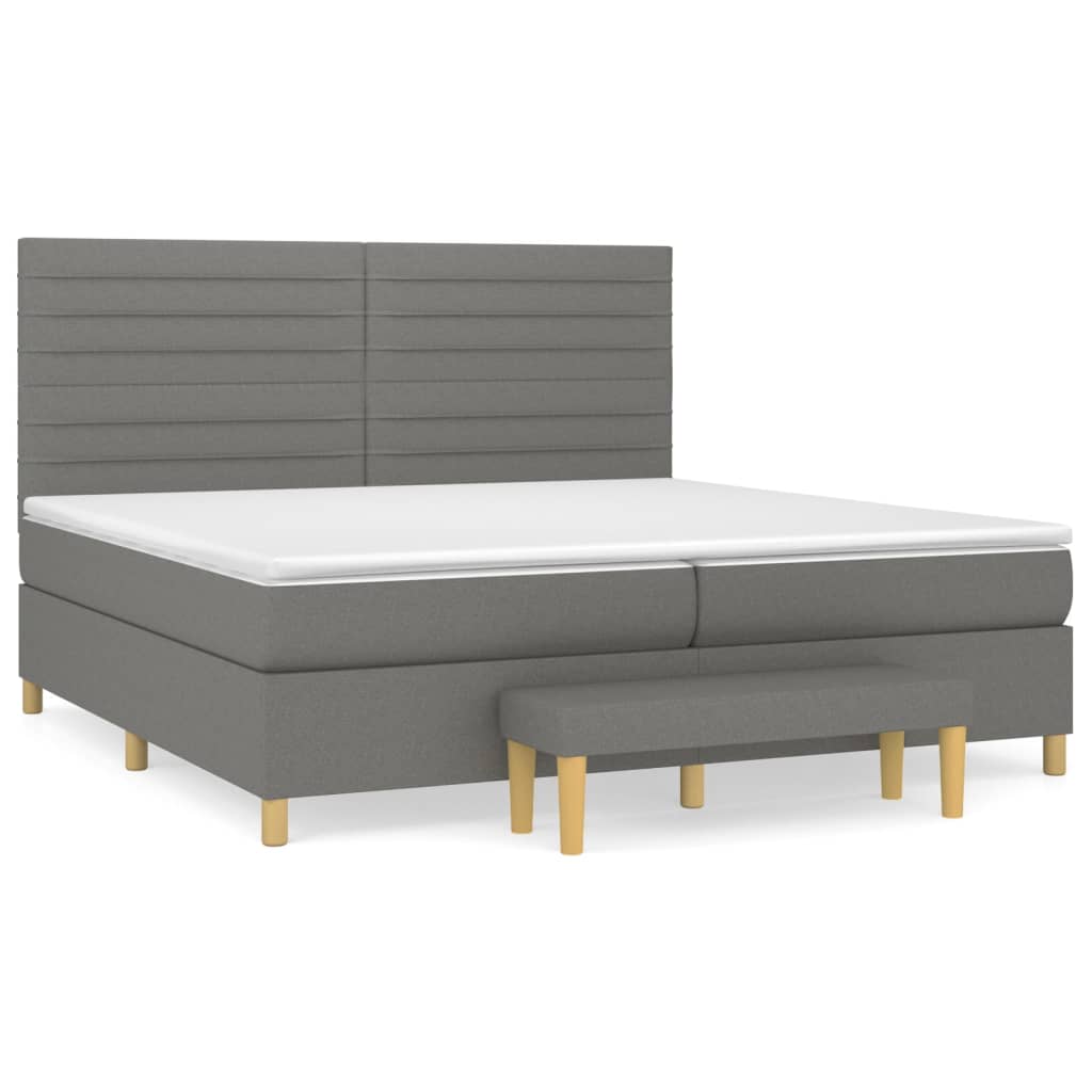 Pat box spring cu saltea, gri închis, 200x200 cm, textil GartenMobel Dekor