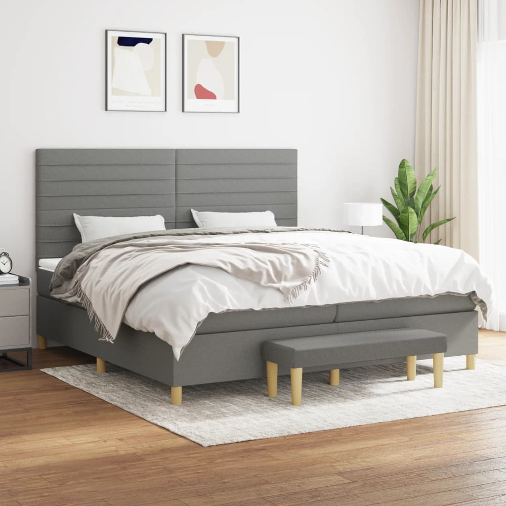 Pat box spring cu saltea, gri închis, 200x200 cm, textil GartenMobel Dekor