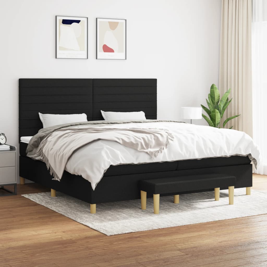 Pat box spring cu saltea, negru, 200x200 cm, textil GartenMobel Dekor