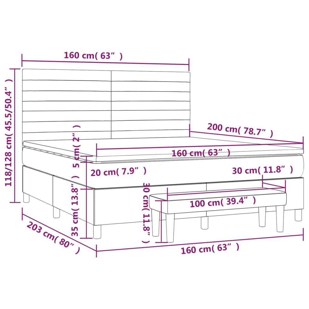 Pat continental cu saltea, gri închis, 160x200 cm, țesătură GartenMobel Dekor