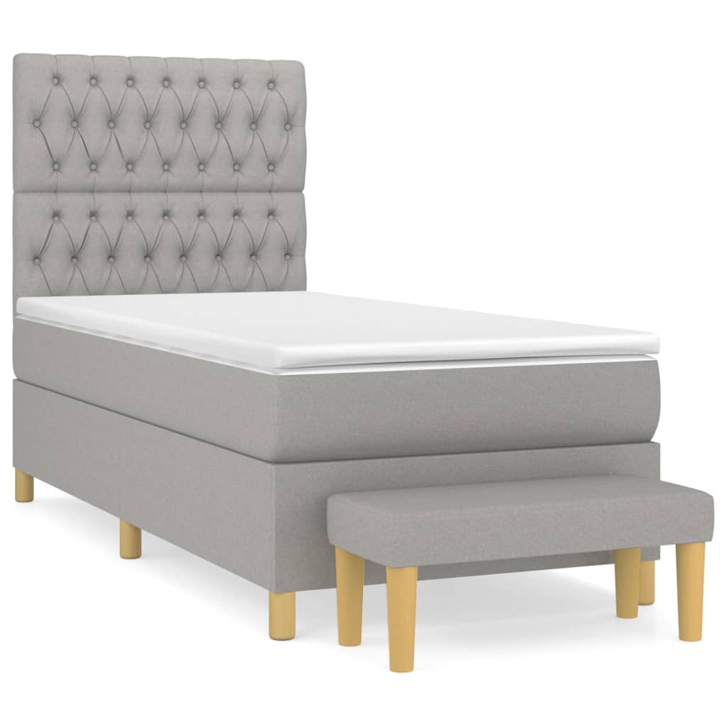 Pat box spring cu saltea, gri deschis, 100x200 cm, textil GartenMobel Dekor