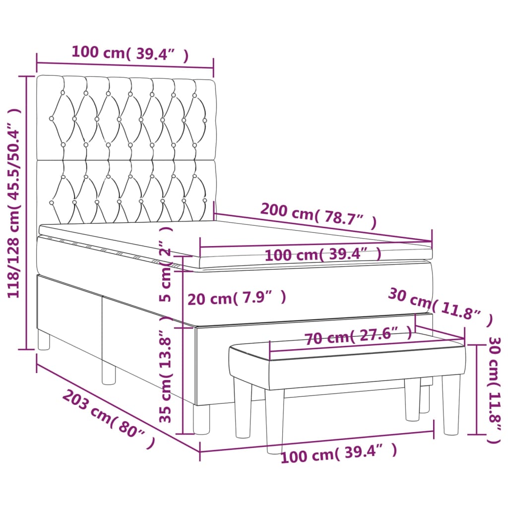 Pat box spring cu saltea, gri deschis, 100x200 cm, textil GartenMobel Dekor