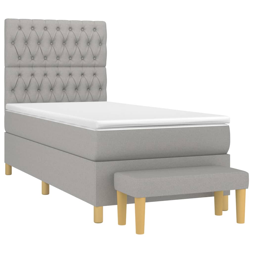 Pat box spring cu saltea, gri deschis, 100x200 cm, textil GartenMobel Dekor