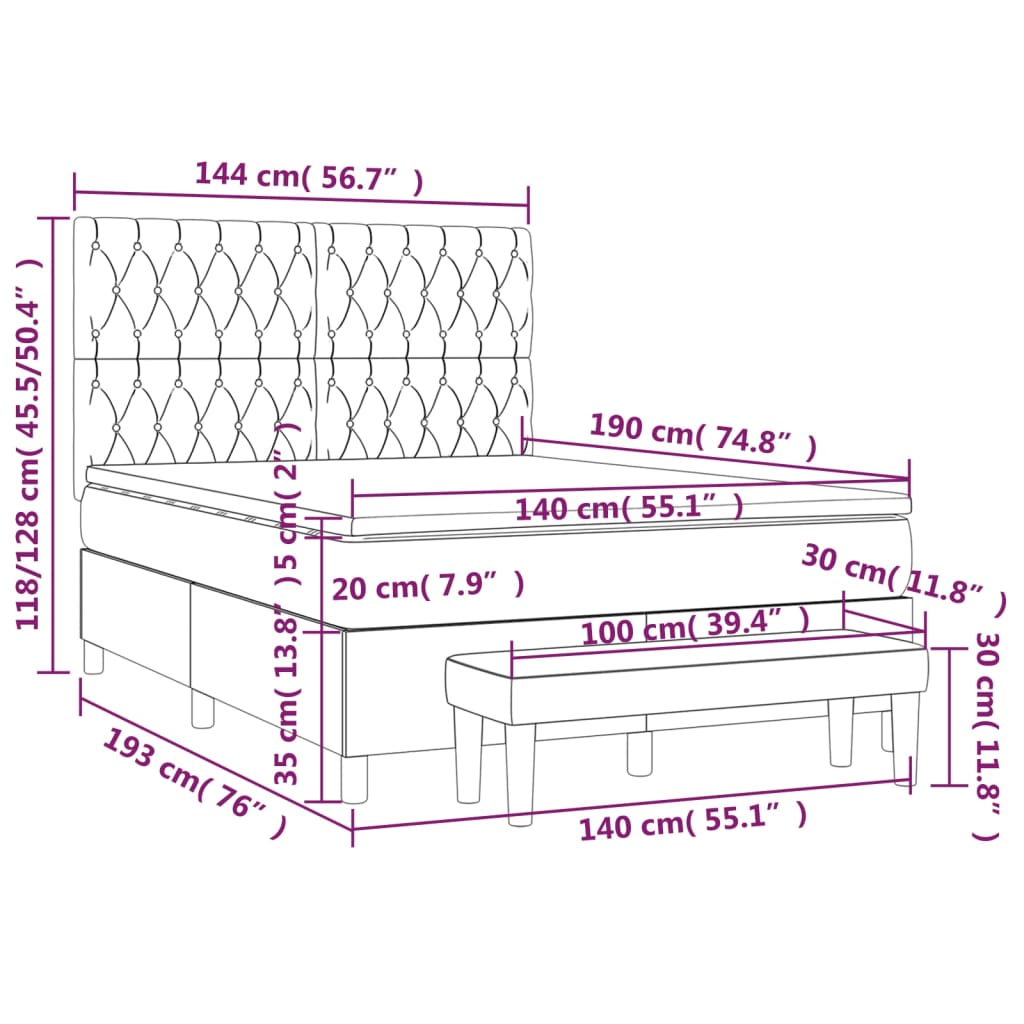 Pat box spring cu saltea, gri deschis, 140x190 cm, textil GartenMobel Dekor