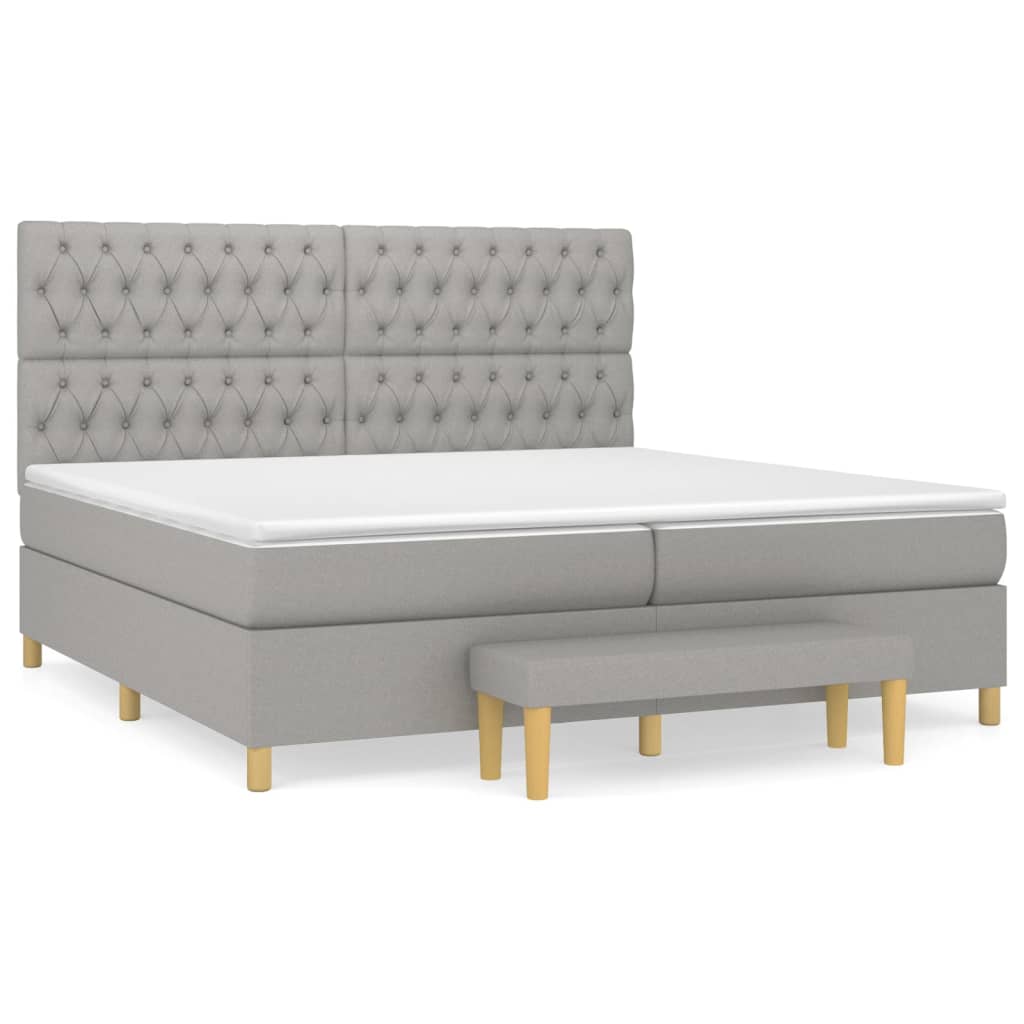 Pat box spring cu saltea, gri deschis, 200x200 cm, textil GartenMobel Dekor