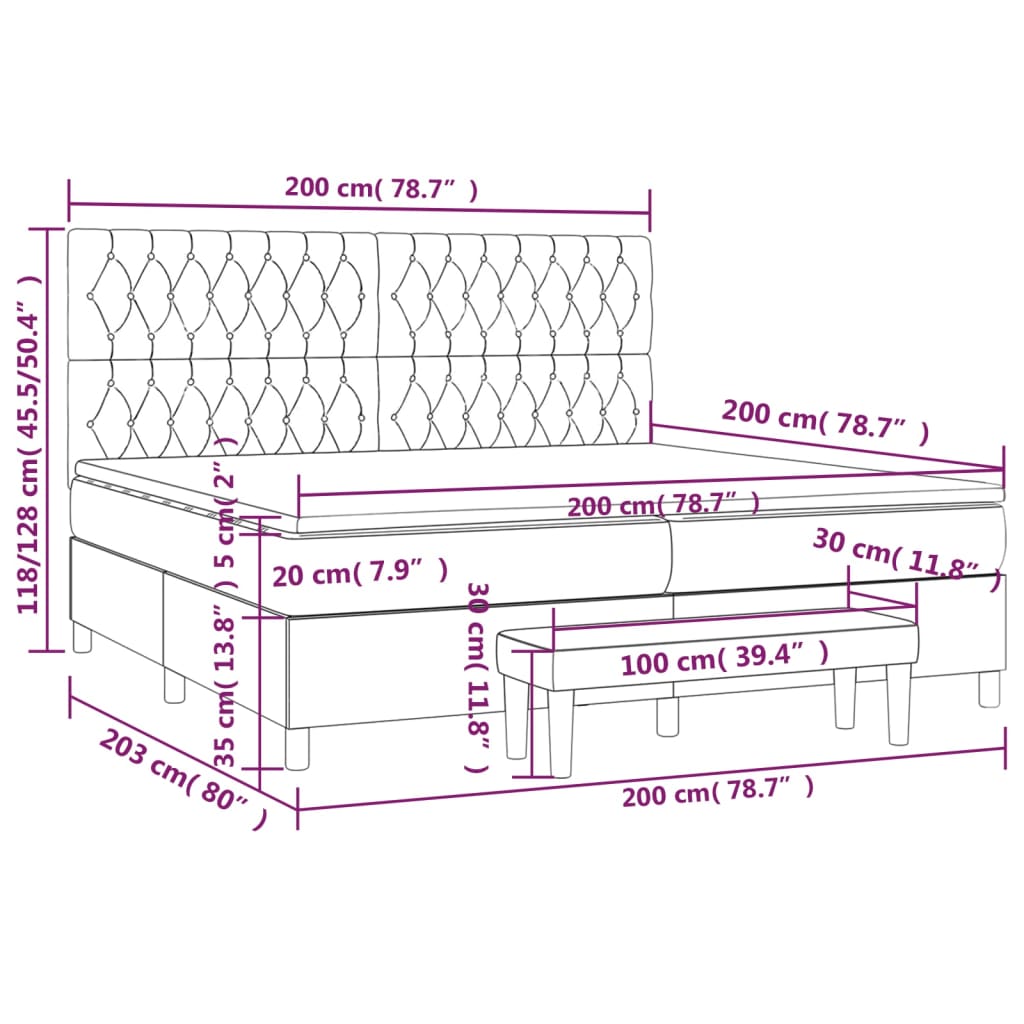 Pat box spring cu saltea, gri deschis, 200x200 cm, textil GartenMobel Dekor