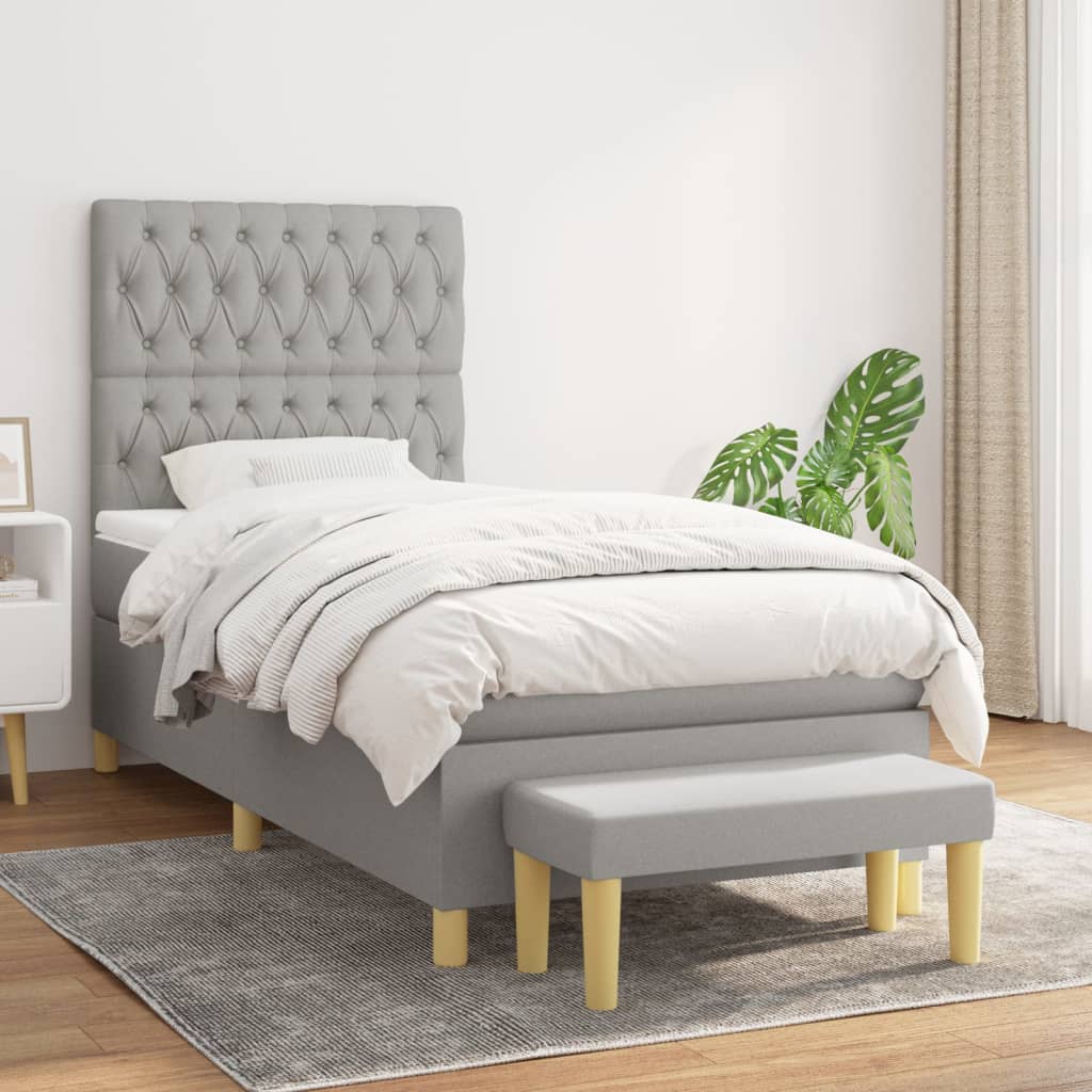Pat box spring cu saltea, gri deschis, 90x190 cm, textil GartenMobel Dekor